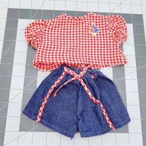 Cabbage Patch Clothing Jean Short Set 1980 Red Check Boat Decal Vintage